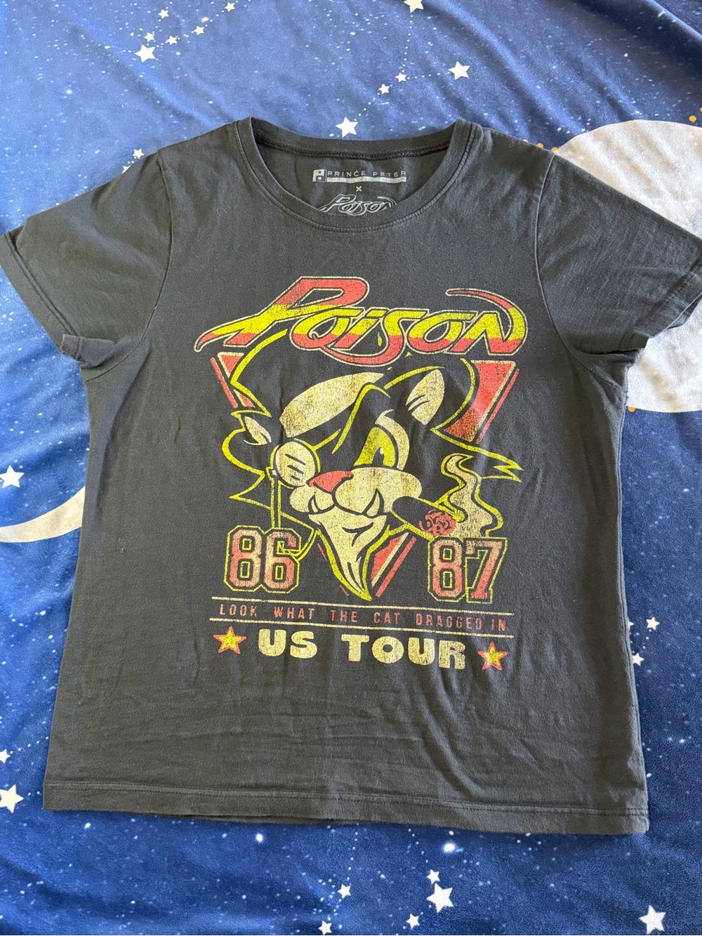 Prince Peter Collection Black Graphic Tee with Yellow & Red Rock Cat